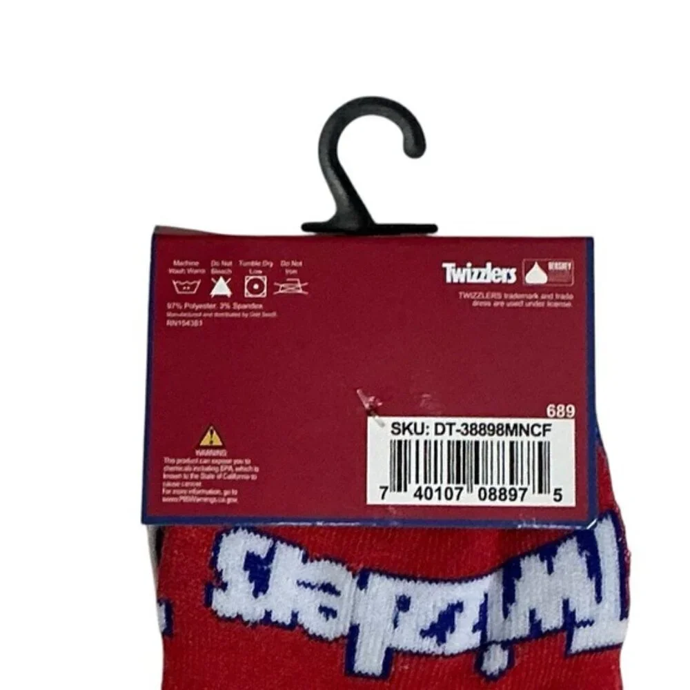 Twizzlers Crew Socks Novelty Funny Red White Blue Unisex Men OS 6-12